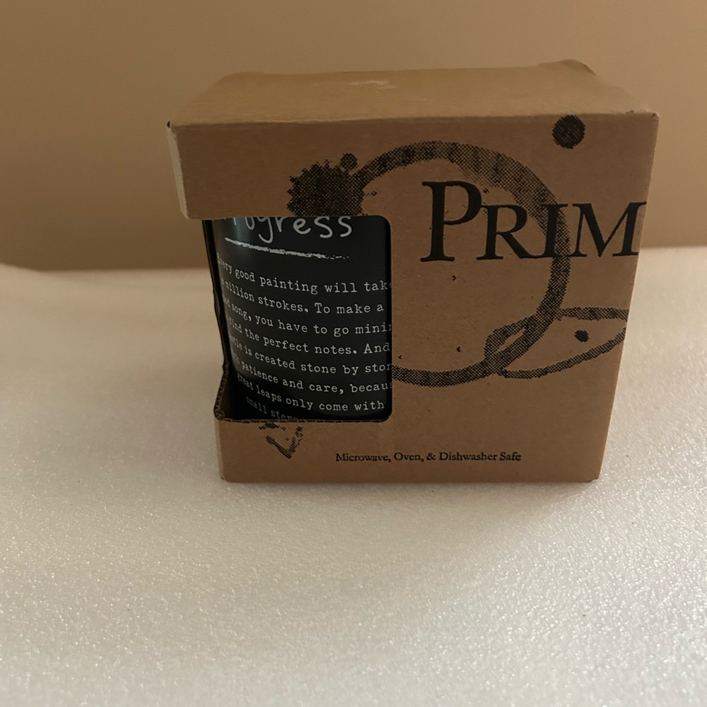 Primitives by Kathy Inspo Progress Quote Matte Black Coffee Mug 20 oz NWT